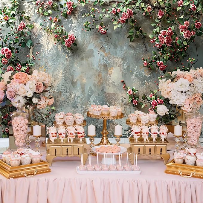 Baocicco 12x8ft Vinyl Old Floral Wall Photography Background Retro Texture Wall Grain Pink Rose Fairytale Birthday Backdrops Medieval Wedding Events Party Decorations Newborn Baby Shower Studio