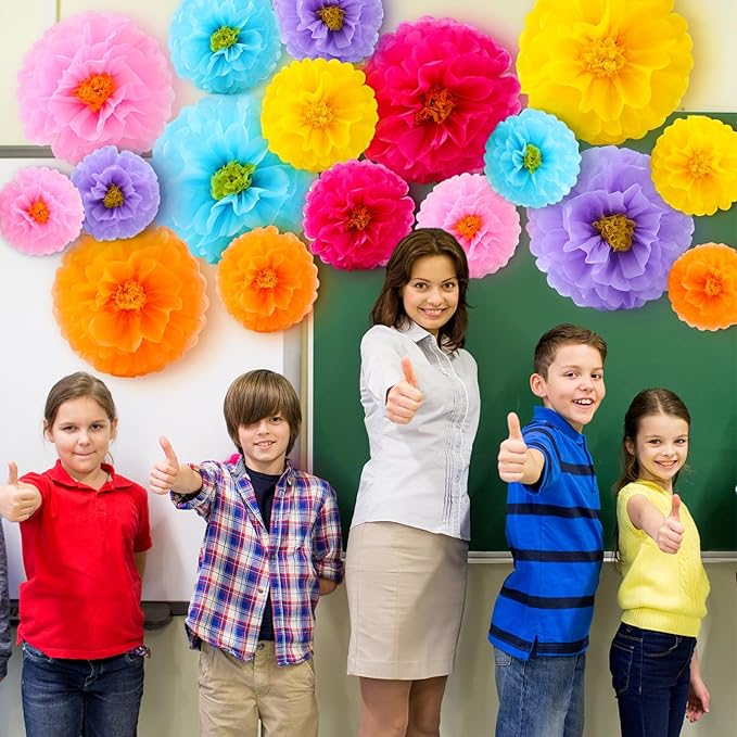 18 Pcs Large Tissue Paper Flowers Set 23.6"/11.8"/9.8" Giant Fiesta Mexican Paper Wall Flower for Carnival Wedding Birthday Bridal Shower Party Backdrops Centerpieces(Multicolor)