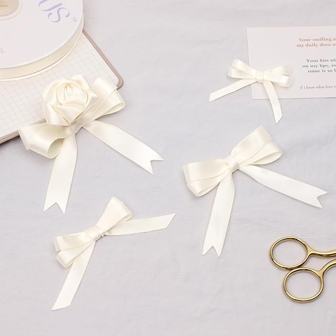 Ivory Satin Ribbon, Double Faced 5/8 Inch X 25 Yards Ivory Ribbon, Premium Satin Ribbon for Gift Wrapping, Crafts, Hair Bow Making, Sewing, Flower Bouquet, Wedding Party Decor