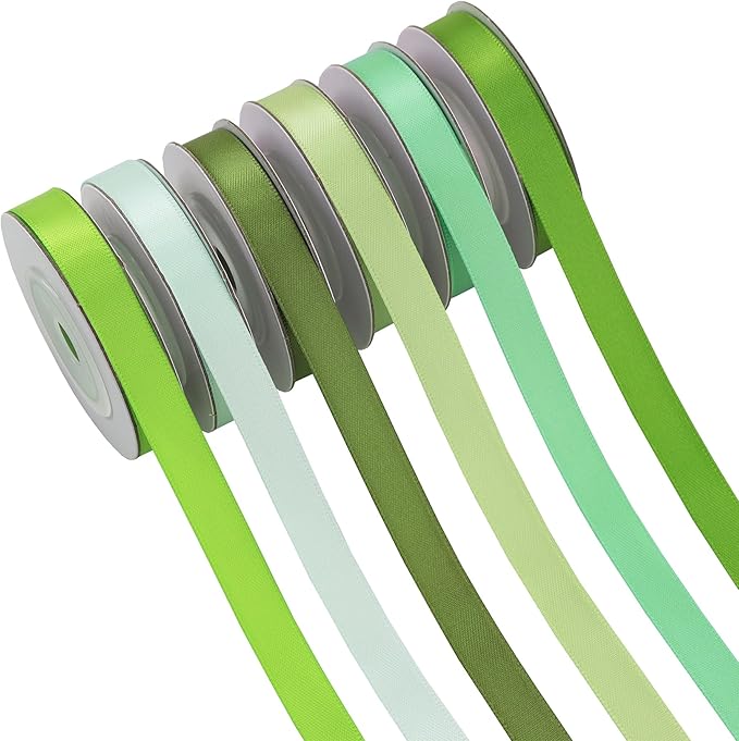 Sage Green Satin Ribbon Solid Fabric Ribbons 3/8'' inch Double-Faced Satin Ribbon for Gift Wrapping, Wedding, Birthday, Baby Shower Decor Floral Bouquet Crafts- 6 Colors X 5 Yards Each
