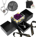 Preserved Purple Real Rose with I Love You Necklace -Eternal Flowers Rose for Mom Grandma Wife Girlfriend Gifts for Her from Husband Christmas Birthday Anniversary