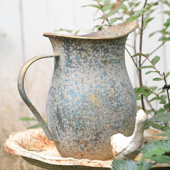 BIG FORTUNE Decorative Pitcher Vase Large Rustic Farmhouse Vase for Flowers Vintage Metal Milk Jug Vintage Decorative Pitcher Kitchen Decorations