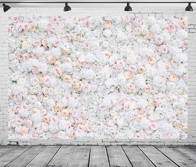 BELECO 10x8ft Fabric Flower Wall Backdrop Pink White Roses Flowers Floral Wall Background Backdrop Valentine's Day Party Engagement Newborn Baby Shower Birthday Wedding Photoshoot Studio Props