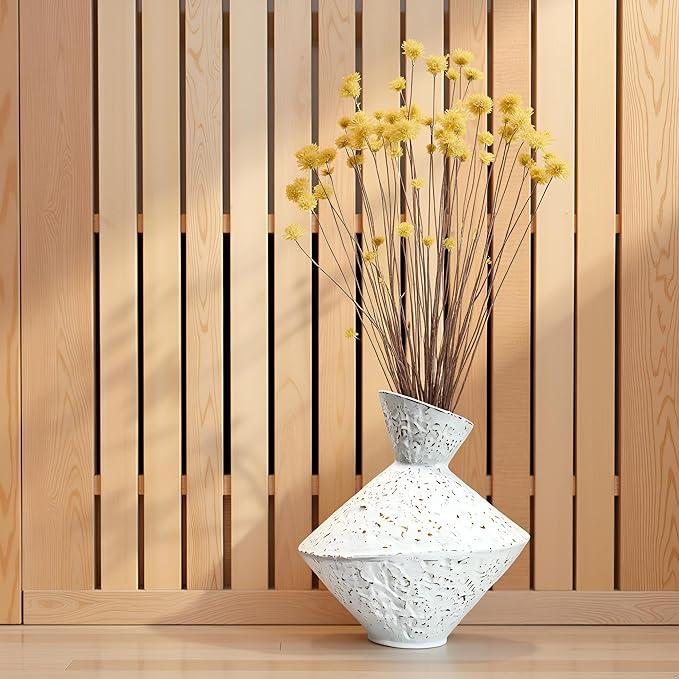 Cast Iron Decorative Vase, Dried Flower Rustic Vases, Wabi Sabi Vase for Modern Home Decor, Living Room, Shelf Decor, Enterway, Wedding, Office, Table, Bedroom, Kitchen, 8.86" H (White)