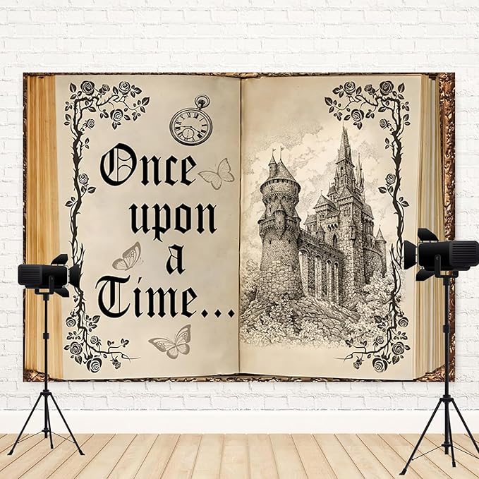 10x7ft Once Upon a Time Backdrop Fairy Tale Books Castle Princess Photography Background Once Upon a Time Birthday Baby Shower Decoration Storybook Wedding Party Banner