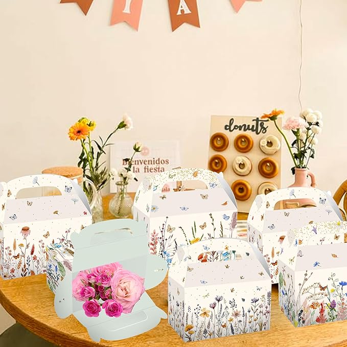 12 PCS Wildflower Party Treat Boxes Flower Party Favor Gift Box Wildflower Theme Candy Goodies Bags for Floral Bridal Baby Shower Birthday Wedding Party Supplies