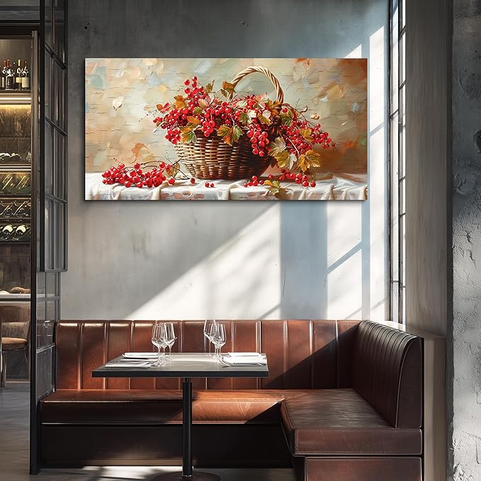 hyidecorart Large Canvas Print Wall Art Rustic Dining Room Artwork For Walls Still Life Bamboo Basket And Fruit Vintage Wall Decor Modern Pictures For Living Room Kitchen Bar Paintings Ready To Hang