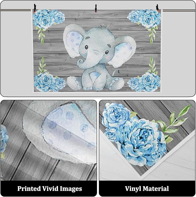 AOFOTO 7x5ft Elephant Backdrop It's a Boy Baby Shower Party Decoration Photography Background Sweet Watercolor Flowers Grey Wood Cartoon Newborn Infant Girl Kids Birthday Banner Photo Studio Props