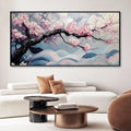 Japanese Cherry Blossom Canvas Wall Art, Sakura Tree Canvas Print, Pink Floral Pictures, Cherry Blossom Tree Wall Art, Flower Branch Decor, Nature Prints for Living Room (Black Framed, 62"x31" | 160x80cm)