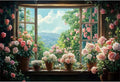 Baocicco 10x7ft Flowers Windowsill Photography Background Spring Floral Retro Oil Painting Photo Backdrop for Valentines Mothers Day Birthday Wedding Party Decorations Girls Women Portraits