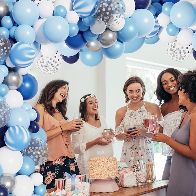 Amandir 134Pcs Blue Balloons Arch Garland Kit, Different Sizes 12 10 5 inch Navy Royal Light Blue Latex Confetti Balloons for Boys Birthday Baby Shower Winter Wonderland Graduation Party Decorations