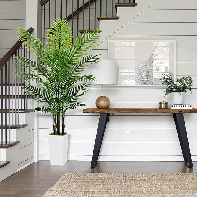 Artificial Palm Tree 6FT - Fake Tree with White Tall Planter - Faux Tropical Areca Floor Plant in Pot - Artificial Silk Plant for Home Office Living Room Decor Indoor
