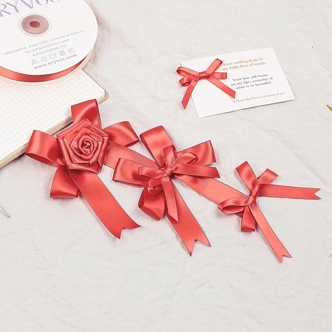 Coral Satin Ribbon, Double Faced 1/4 Inch X 50 Yards Coral Ribbon, for Gift Wrapping, Crafts, Hair Bow Making, Sewing, Flower Bouquet, Wedding Party Decor