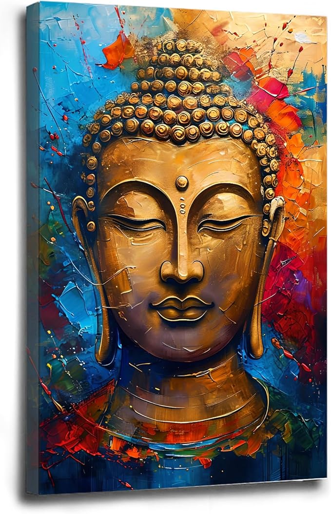 Golden Serenity Buddha Vintage Painting Wall Art Spirituality and Modern Art Wall Decor Adds Brilliance to Vibrant Home Decor 16x24in Wood Framed