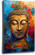 Golden Serenity Buddha Vintage Painting Wall Art Spirituality and Modern Art Wall Decor Adds Brilliance to Vibrant Home Decor 12x18in Wood Framed