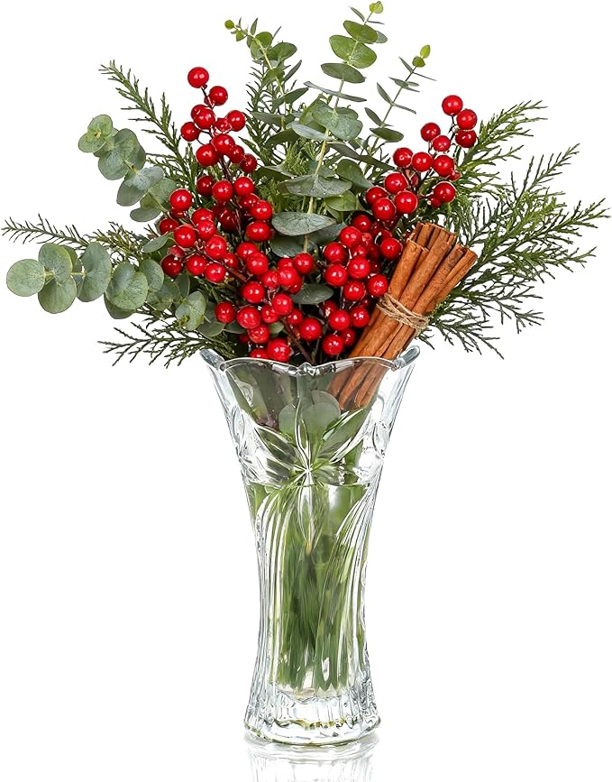 kanpura 9 Inch Glass Vases for Flowers Thickened 2.3 lb Large Flower Vase for Christma Tables Centerpieces Clear Rose Vases for Wedding Reception, Home Decor, Housewarming Gift(Heavy Duty)