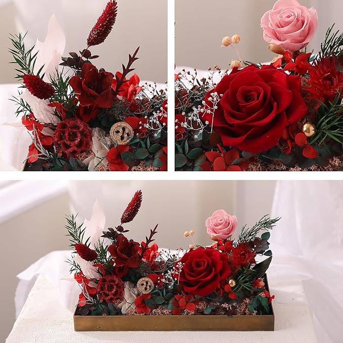 Christmas Flowers Roses Gifts for Mom,Forever Real Preserved Rose in Glass Dome,Christmas Roses Gifts for Women Grandma Wife Mother in Law