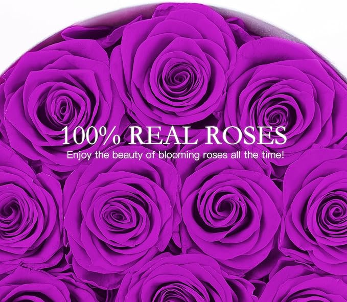 FIACO Gifts for Women Preserved Flowers in a Box-12 Forever Real Rose Flowers for Delivery Prime Birthday Gifts for Mom Grandma Wife Girlfriend Sister Fresh Flowers Eternal Rose Purple