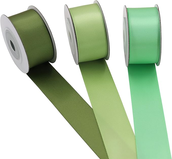 Sage Green Satin Ribbon Solid Fabric Ribbons 1'' inch Double-Faced Satin Ribbon for Gift Wrapping, Wedding, Birthday, Baby Shower Decor Floral Bouquet Crafts- 6 Colors X 5 Yards Each