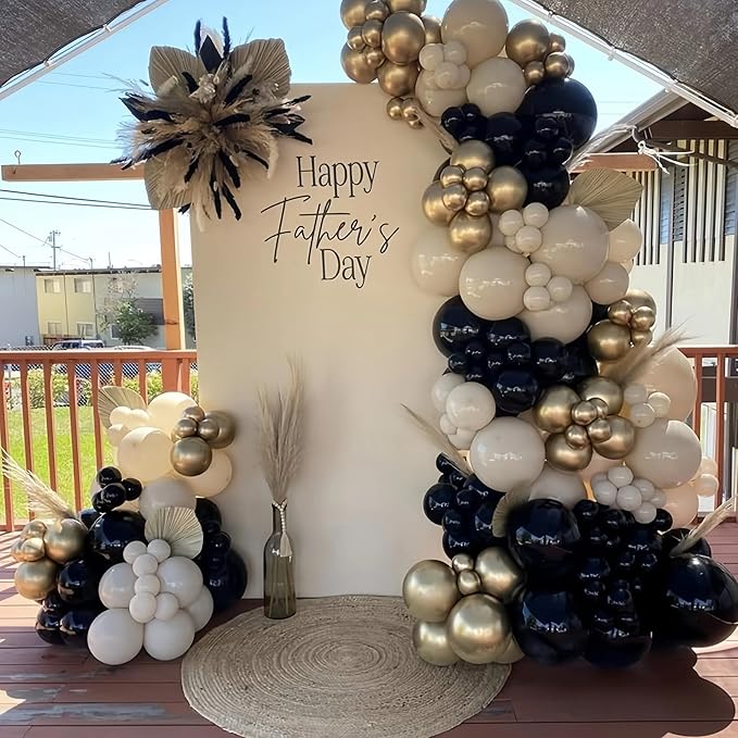Black and Gold Balloon Arch Kit, Black White Sand Beige Cream Champagne Gold Metallic Latex Balloons Garland for New Years Eve Boho Bridal Baby Shower Anniversary Wedding Birthday Party Decor