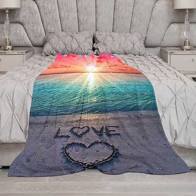 Love Ocean Beach Blanket - Soft, Warm, Cozy Fleece for Kids, Adults - 50"x60"
