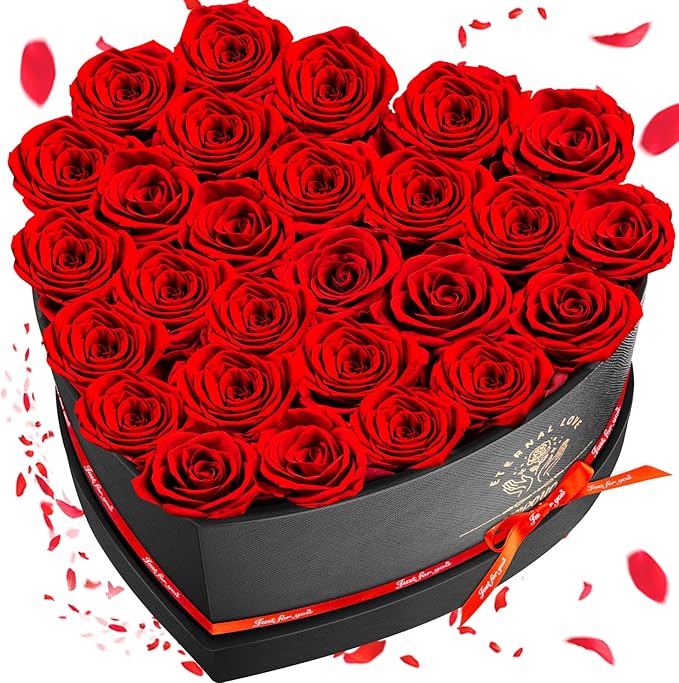 Preserved Rose in Heart Shape Box, 27 Forever Flowers, Eternal Roses, Birthday Gifts for Women, Wife, Her, Mother's Day -Red