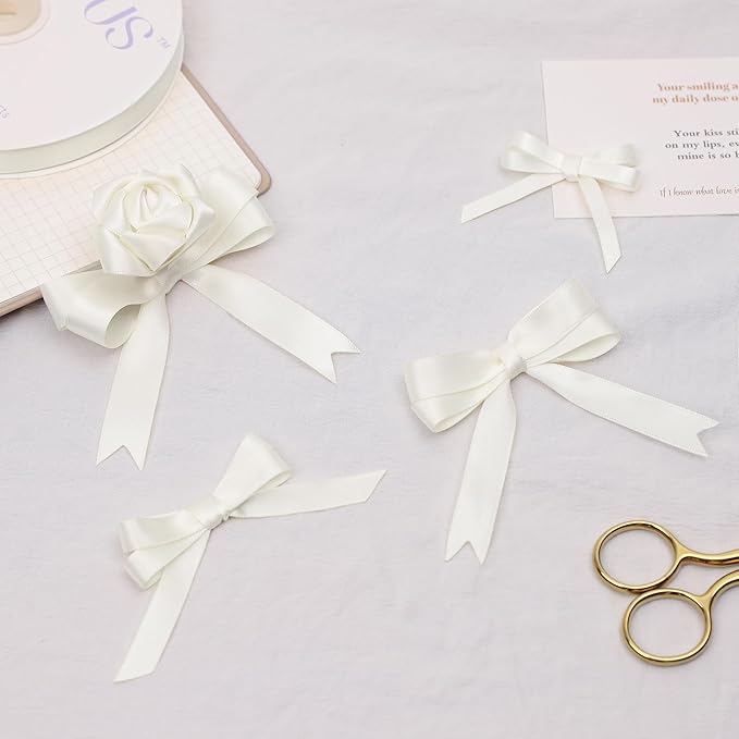 Antique White Satin Ribbon, Double Faced 1/4 Inch X 50 Yards Antique White Ribbon, Premium Satin Ribbon for Gift Wrapping, Crafts, Hair Bow Making, Sewing, Flower Bouquet, Wedding Party Decor