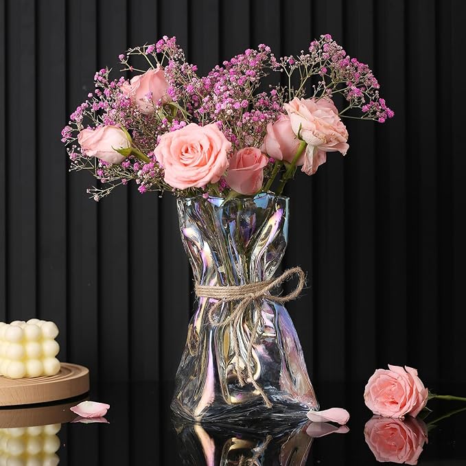Colorful Irregular Shaped Modern Minimalist Glass Vase - Fashionable Multi-Use Home Decor for Flowers, Centerpiece, Kitchen, Office, Wedding & Holiday