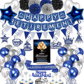 Happy Retirement Party Decorations Blue Retirements Party Decoration for Men Happy Retire Banner Hanging Swirls Foil Balloon Cake Toppers Retire Sash for Blue and Silver Retire Decoration