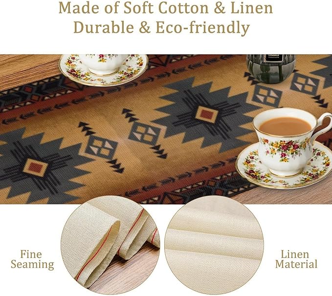 Aztec Table Runner, Southwestern Ethnic Geometric Triditional Table Runner Table Setting Decor for Kitchen Garden Farmhouse Party Holiday Dinner Home, 13x90 Inch