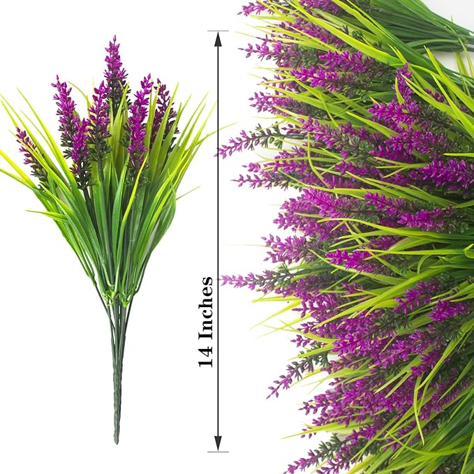 20 Bundles Artificial Plants Outdoor Fake Monkey Grass with Flowers (Fuchsia)