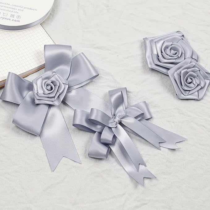Gray Satin Ribbon, Double Faced 2 Inch X 50 Yards Gray Ribbon, Premium Satin Ribbon for Gift Wrapping, Crafts, Hair Bow Making, Sewing, Flower Bouquet, Wedding Party Decor
