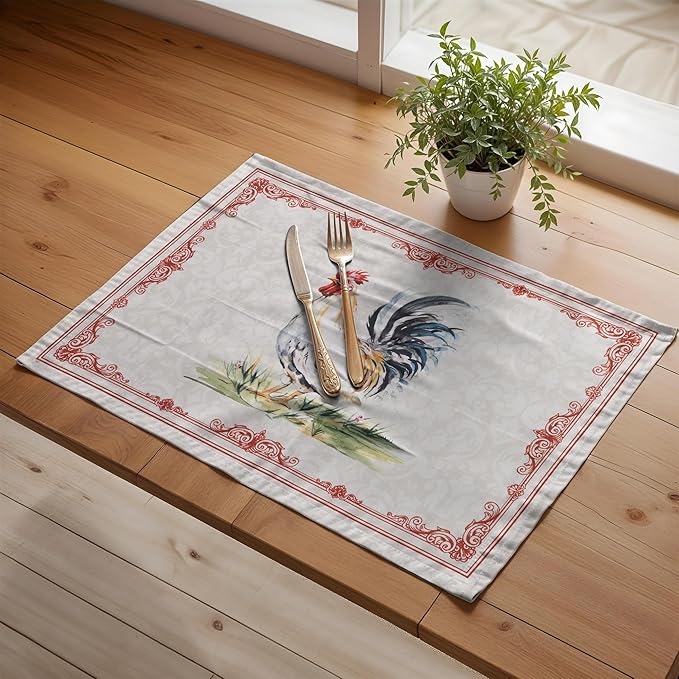 Maison d' Hermine Placemats Set of 4 100% Cotton Washable Cloth Place Mats, Reusable Table Mats for Kitchen Dining Decoration, Party, Wedding, Restaurant Spring/Summer (Campagne, 13" x 19")