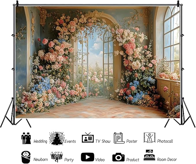 Baocicco 15x10ft Flower Wall Backdrop Photography European Style Oil Painting Floral Wedding Background Women Girls Lady Birthday Party Decorations Wedding Bridal Shower Banner Supplies Props Video