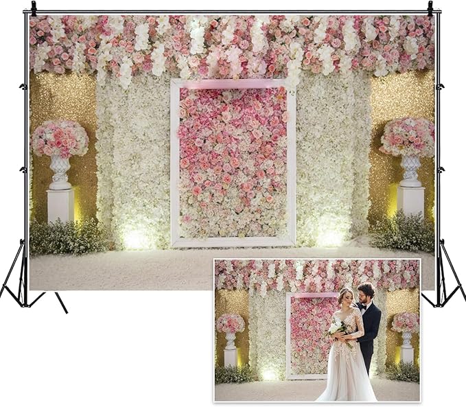 12x6ft Flower Wall Wedding Backdrop Pink White Rose Floral Romantic Princess Photography Background for Bridal Shower Birthday Newborn Spring Tea Party Outdoos Ceremony Women Girl Portrait