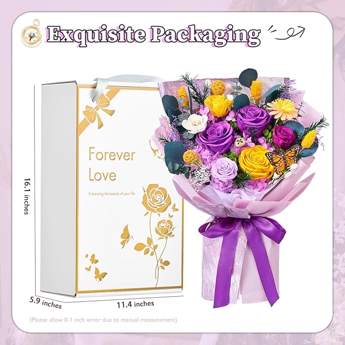Flowers for Delivery Prime Forever Flowers Preserved Roses Bouquets Purple Flower Birthday Gifts for Women Valentine's Day Mothers Day Graduation