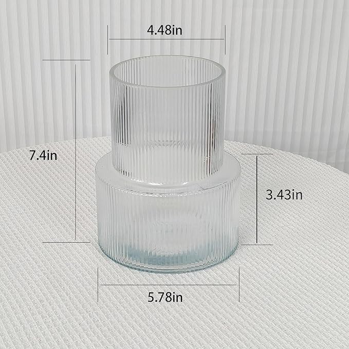 20 Artificial Tulips in Fluted Glass Vase, Waterproof Faux Flowers Bouquet for Wedding Home Office Decor, Table Centerpiece, Housewarming Birthday Gift Set (White)