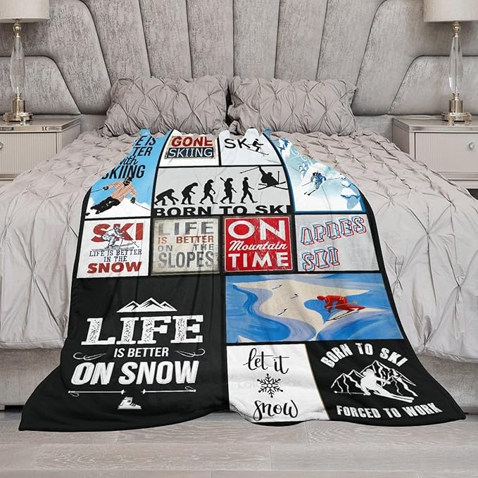 Skiing Throw Blanket for Lovers - Soft Warm Cozy Fleece for Kids Adults - Couch Sofa Bed 50"x60"