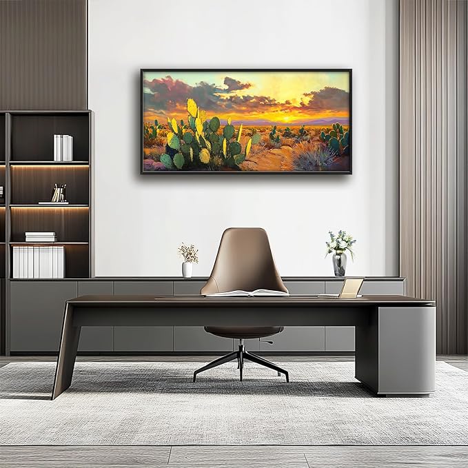 Western Cactus Large Wall Art Southwest Desert Sunset Pictures Wall Decor Arizona Landscape Canvas Painting Prints Framed Modern Artwork Home Decorations for Bedroom Living Room Office 60"x30"