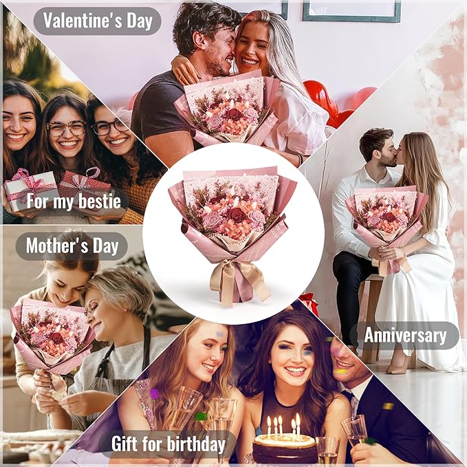 Large Preserved Roses Bouquet - Eternal Flowers Gift Box,Long-Lasting Real Roses,Flower gift box packaging,Birthday,Anniversary For Wife,Mom,Perfect for Valentine's Day,Mother's Day,Wedding (Red)