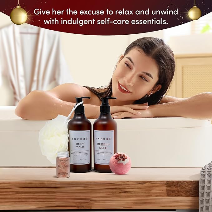 10-Piece Spa Gift Box for Women | Self-Care Set with Eye Mask, Loofa,Bath Bombs,Face Masks,Bubble Bath, Lotion, Body Wash & Bath Salt | Gift for Mom, Grandma, Wife, Bridesmaid or Loved Ones