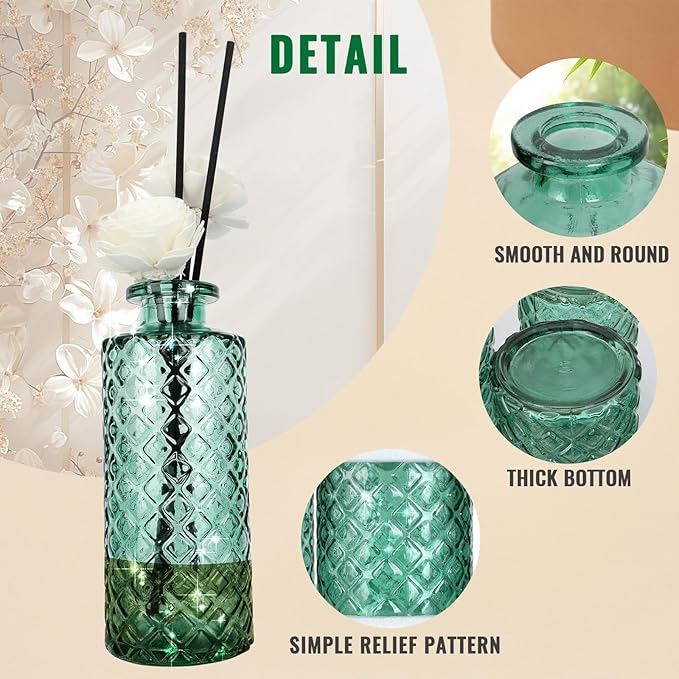 Glass Flower Vase, Green, Small Vase, Aromatherapy Bottle, 6 Sets, Simple Solid, for Birthday, Wedding, Thanksgiving, Home Decoration