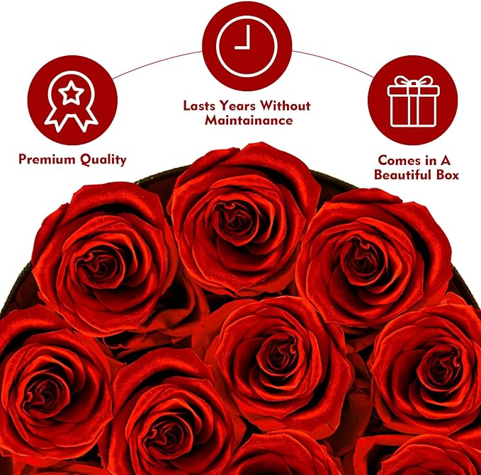 Forever Flowers,12 Red Roses in A Box, Real Preserved Roses, Birthday Gift for Women, Mother's Day, Anniversary Day- Red Roses