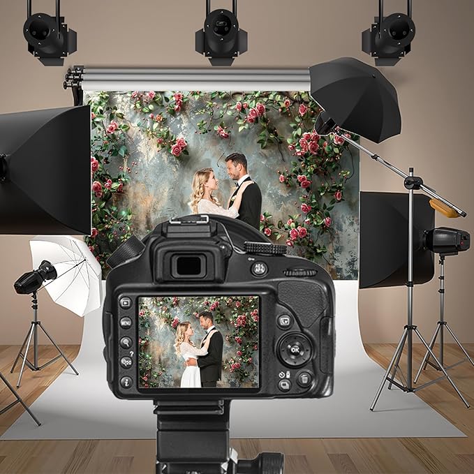 Baocicco 12x8ft Vinyl Old Floral Wall Photography Background Retro Texture Wall Grain Pink Rose Fairytale Birthday Backdrops Medieval Wedding Events Party Decorations Newborn Baby Shower Studio