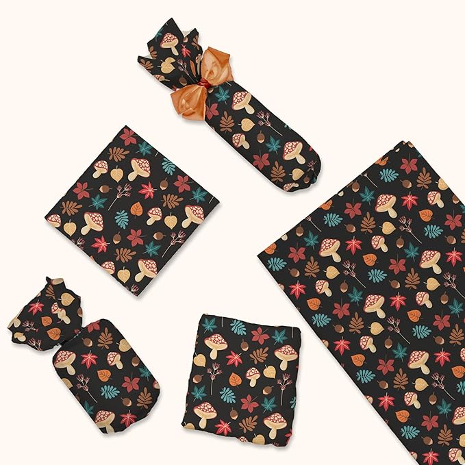 Fall Medley Printed Tissue Paper for Gift Bags or Boxes and Wrapping - Autumn Mushrooms Bulk Decorative Art Tissue Paper for Packaging and Gifting | 24 Sheets 20" x 30"