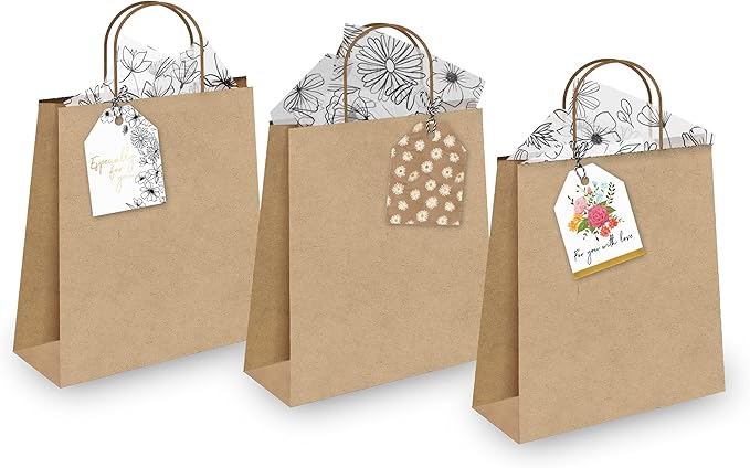 Pro Supply Global Spring Floral Theme Gift Tags - 2.5x3 Inch 24 Pack with 3 Design Styles Assorted Cardstock Prints Pre-Strung Hanging Labels Suitable for Wrapping Favors DIY Presents & Packaging Bags