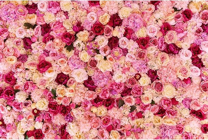 Flower Backdrop Pink Red Rose Flowers Floral Wall Photography Background Birthday Baby Shower Wedding Party Banner Anniversary Decorations Children Adults Portrait Video Studio Prop 9x6ft