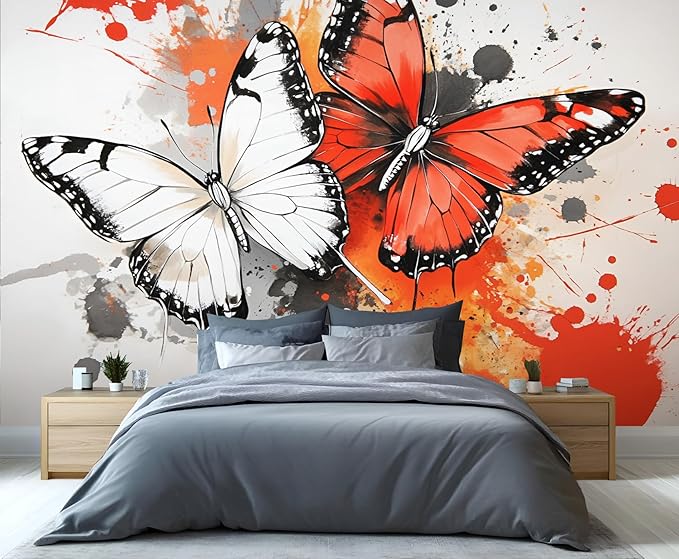 Modern Watercolor Butterfly Wall Mural, Abstract Butterfly 3D Wall Murals, Ink Painting Wallpaper Mural, for Living Room Bedroom Large Wallpaper Indoor Decor 78.7" W x55.1 H