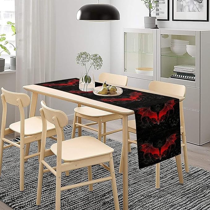 Gothic Table Runner,Red Bat Pattern Table Runner for Home Kitchen Table Dining Garden Farmhouse Wedding Party Decor 13x120 Inch