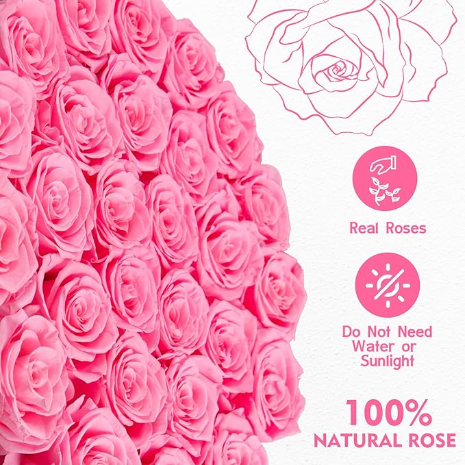Forever Flowers, 27 Roses in A Box, Real Preserved Roses, Birthday Gift for Women, Anniversary, Mother's Day - Pink Rose